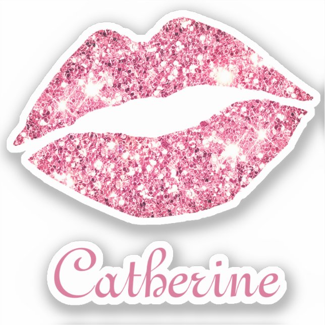 Glam Aesthetic Girly Pink Glitter Lips Name (Front)