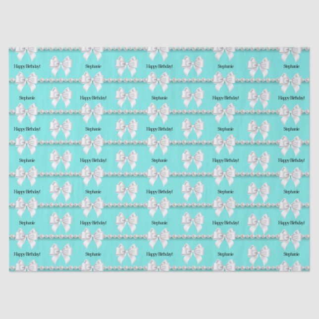 Glam Aqua Blue Tiffany Theme Bougie Happy Birthday Tissue Paper (Front)