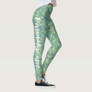 Glam Aqua Citron Green Mermaid Glitter CUSTOM TEXT Leggings