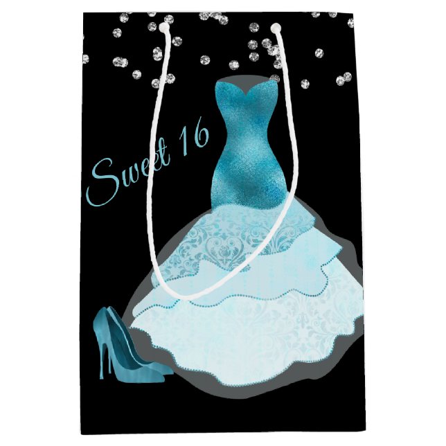 Glam Aqua Gown Sweet 16 Gift Bag (Front)