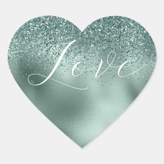 Glam Aqua Pine Green Love Heart Sticker (Front)