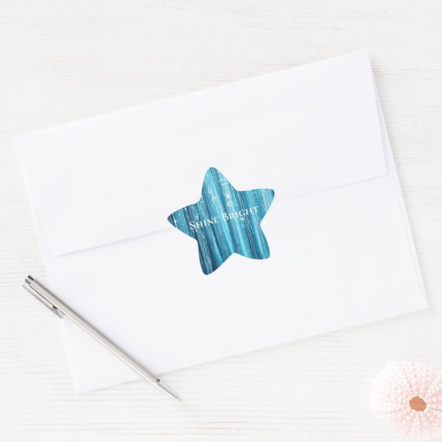Glam Aqua Sparkle Stripes  Star Sticker (Envelope)