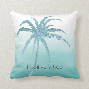 Glam Aqua Tropical Palm Tree Ombre  Cushion