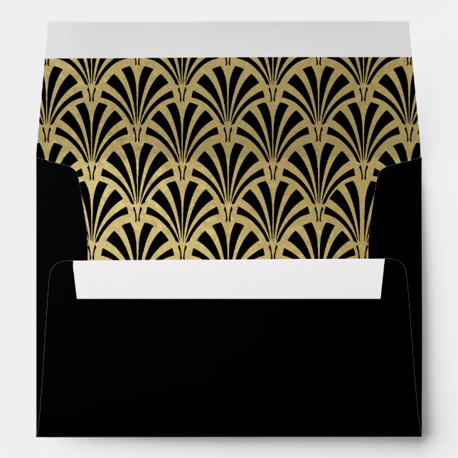Glam Art Deco Black wth Faux Gold Accents Wedding Envelopes (Back (Bottom))