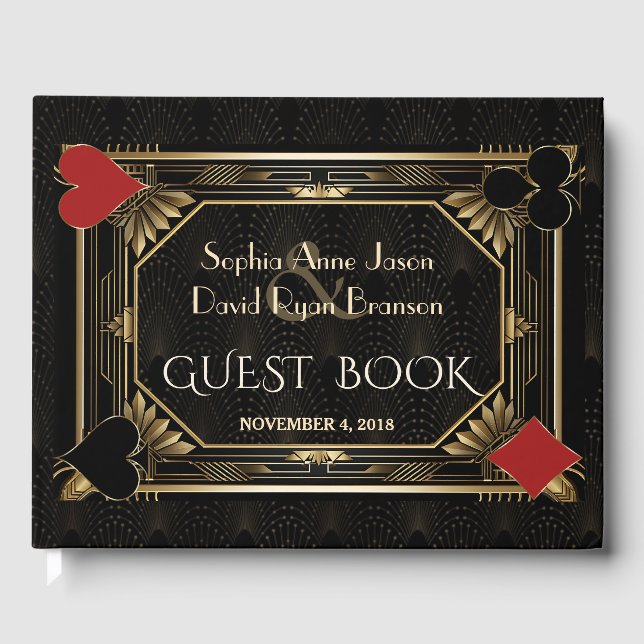 Glam Art Deco Casino Las Vegas Poker Wedding Guest Book (Front)