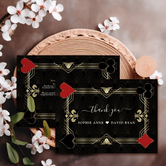Glam Art Deco Casino Las Vegas Poker Wedding  Thank You Card (Creator Uploaded)