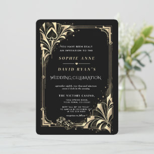 Glam Art Deco Casino Night Gold QR code Wedding Invitation