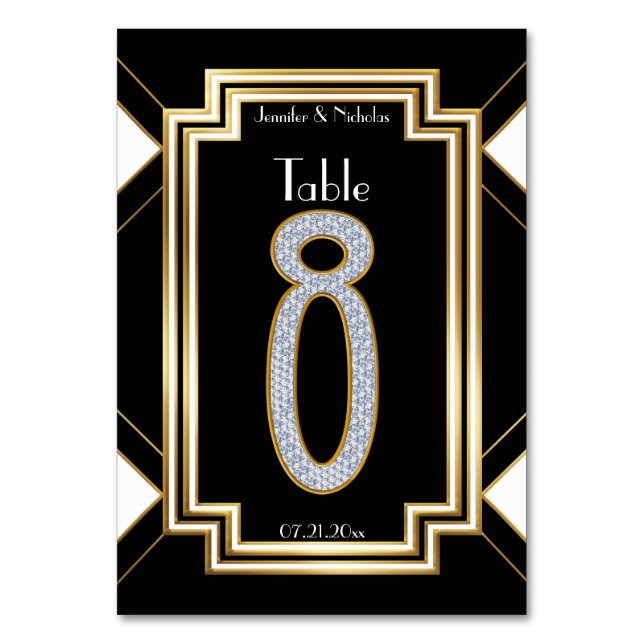 Glam Art Deco Diamond Wedding Table Number Eight (Front)