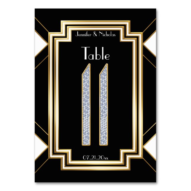 Glam Art Deco Diamond Wedding Table Number Eleven (Front)