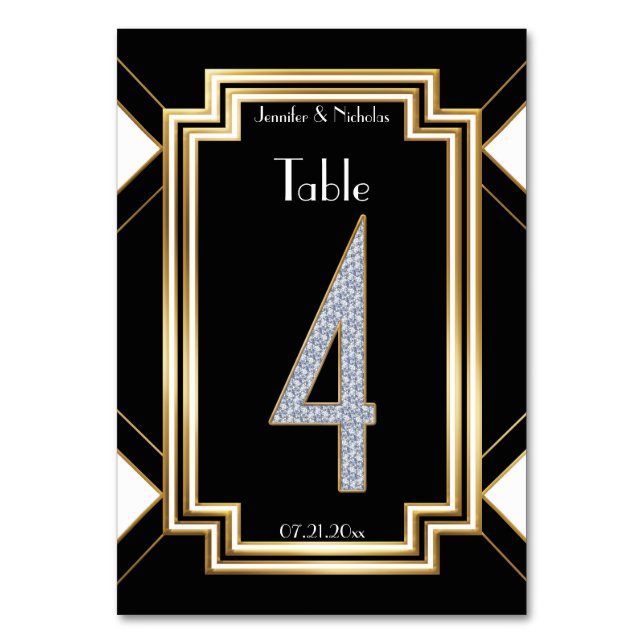 Glam Art Deco Diamond Wedding Table Number Four (Front)