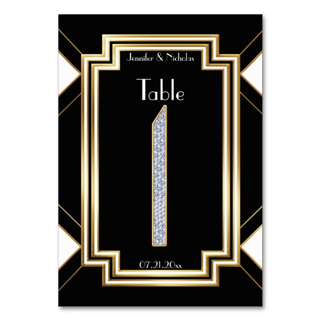 Glam Art Deco Diamonds Wedding Table Number One (Front)