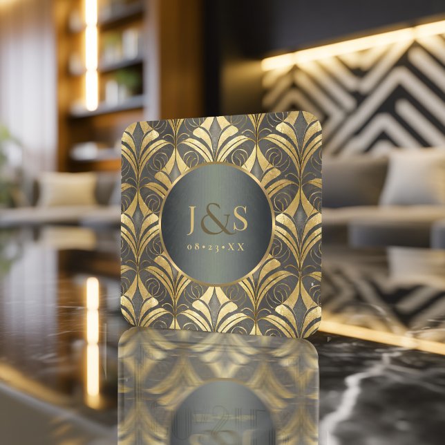 Glam Art Deco Pattern Wedding ID1033 Square Paper Coaster (Creator Uploaded)