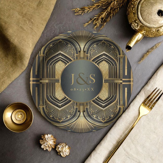 Glam Art Deco Wedding ID1033 Paper Plate (Creator Uploaded)