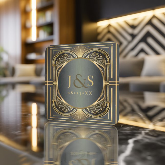 Glam Art Deco Wedding ID1033 Square Paper Coaster (Creator Uploaded)