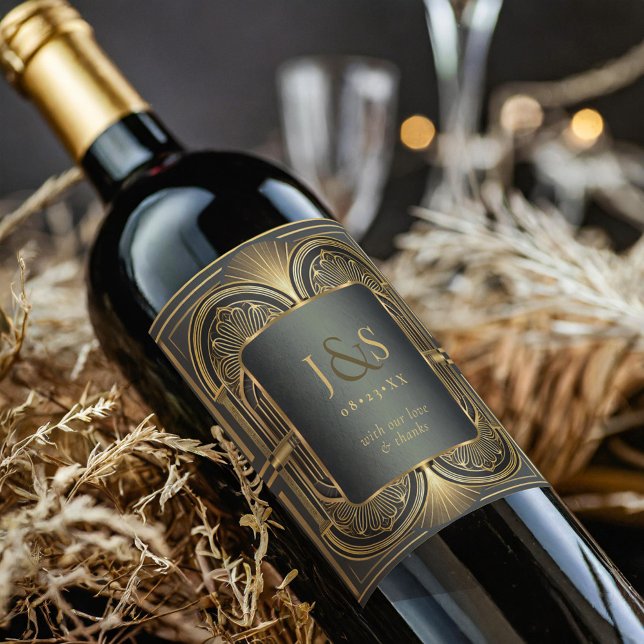 Glam Art Deco Wedding Thank You ID1033 Wine Label (Creator Uploaded)