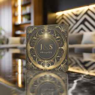 Glam Art Deco Wedding V2 ID1033 Square Paper Coaster