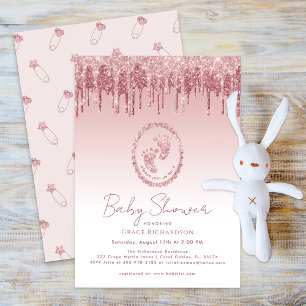 Glam Baby Shower Feet Pink Glitter Drips Invitation