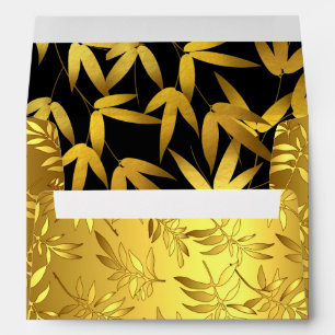 Glam Bamboo Leaves Gold Foil   gold & black Envelope