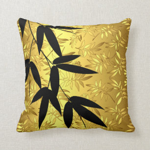 Glam Bamboo Leaves Gold Foil   gold Cushion