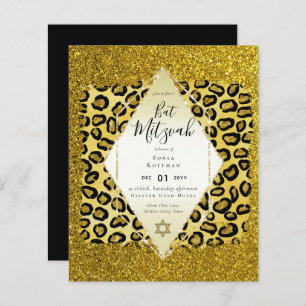 Glam BAT MITZVAH Girly GOLD Glitter Animal Print