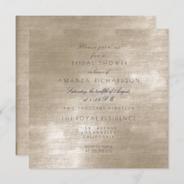 Glam Beige Ivory Velvet Bridal Shower Invitation (Front/Back)