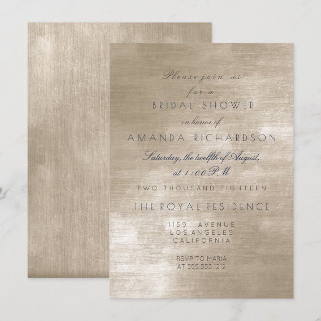 Glam Beige Ivory Velvet Bridal Shower Invitation (Front/Back)
