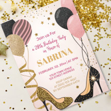glam birthday party blush pink foil invitation