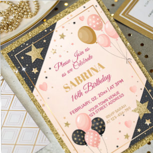 glam birthday party blush pink foil invitation