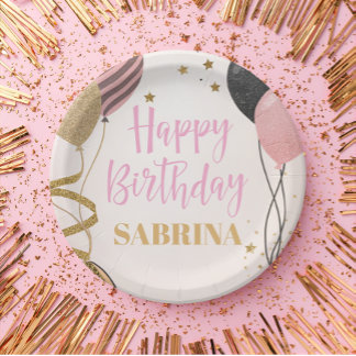 glam birthday party blush pink foil invitation paper plate