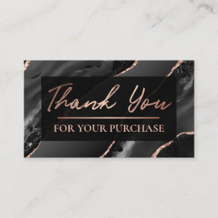 Glam Black Agate Thank You For Your Purchase Business Card