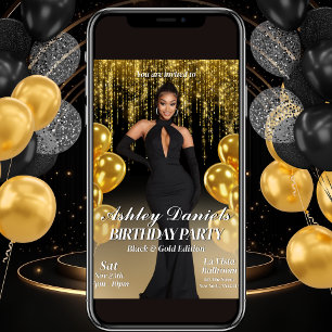 Glam Black and Gold Birthday Party Invitation