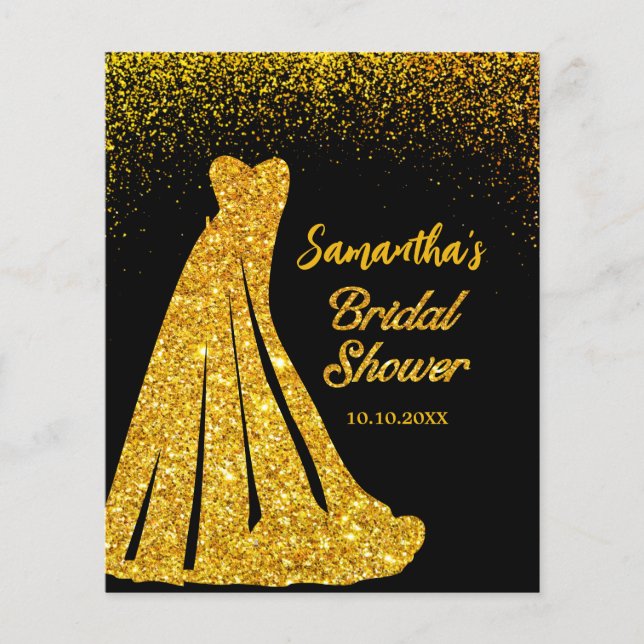 Glam Black And Gold Glitter Dress Bridal Shower (Front)