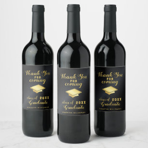 Glam Black and Gold Thank You Custom Graduation Wine Label