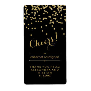 Glam Black and Gold Wedding Wine Bottle Label