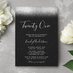 Glam Black and White 21st Birthday Invitation