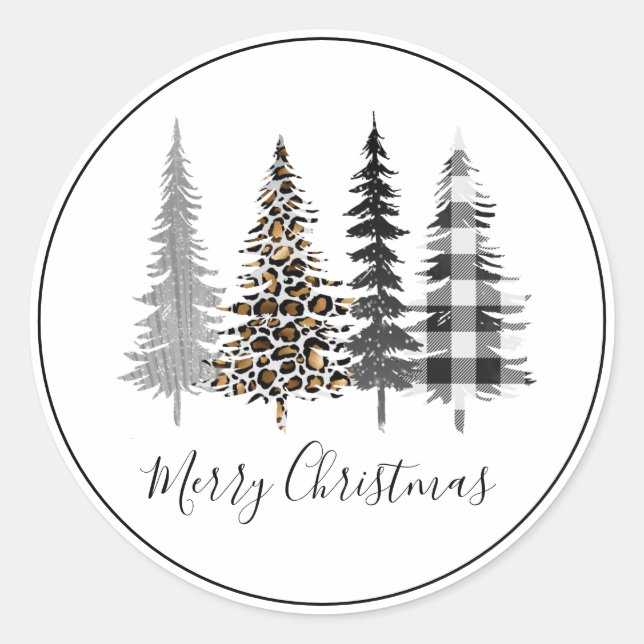 Glam Black and White Christmas Classic Round Sticker (Front)