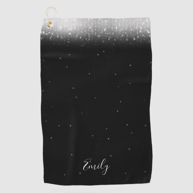 Glam Black and White Personalised Golf Towel (Front)