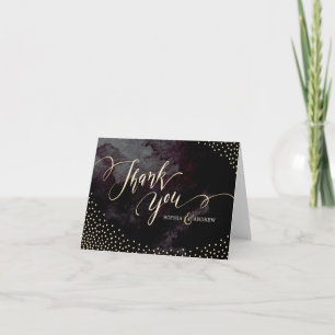 Glam black faux gold glitter calligraphy thank you card