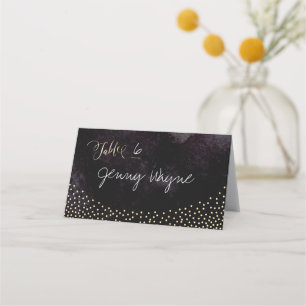 Glam black faux gold glitter place cards