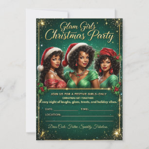 Glam Black Girl Christmas Party Invitation 