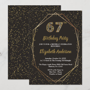 Glam Black Gold 67th Birthday Party Invitation