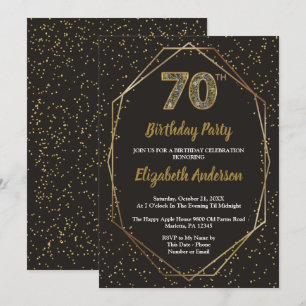 Glam Black Gold 70th Birthday Party Invitation