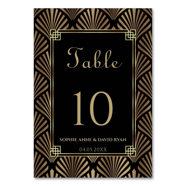 Glam Black Gold Art Deco Roaring 20s Wedding Table Number (Front)