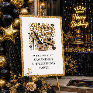 Glam Black Gold Confetti Birthday Queen Welcome Po Poster