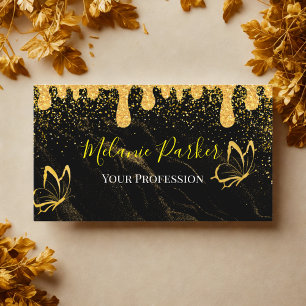 Glam Black Gold drip Glitter Business Card