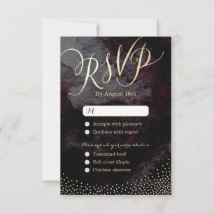 Glam black gold glitter calligraphy wedding RSVP Card