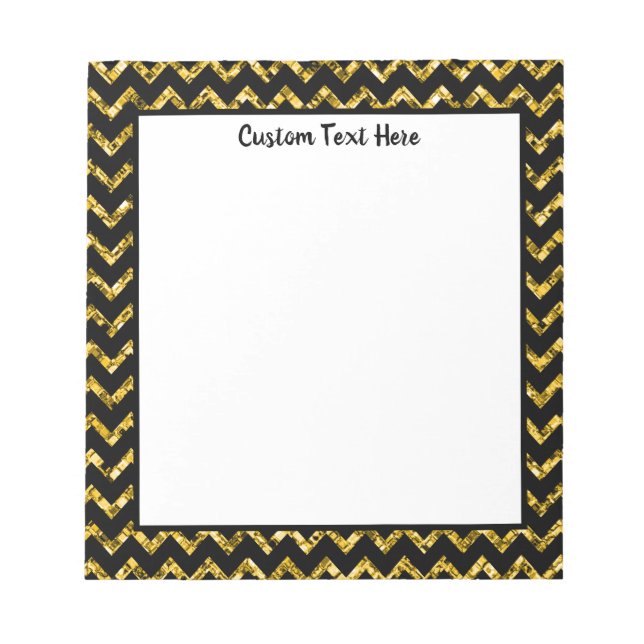 Glam Black Gold Glitter Chevron Stripe Pattern Notepad (Front)
