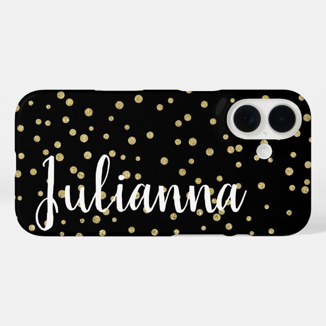 Glam Black Gold Holiday Dot Pattern Personalised Case-Mate iPhone Case (Back (Horizontal))