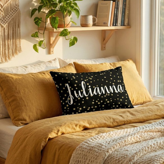 Glam Black Gold Holiday Dot Pattern Personalised Decorative Cushion (Creator Uploaded)