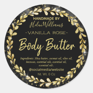 Glam Black Gold Leafy Frame Body Butter Labels